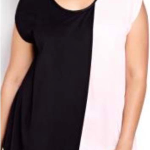 NEW PHOTOS! CAP SLEEVE TOP, BLACK & PINK, SIZE 4X, VERTICAL COLOUR BLOCK, JERSEY - Picture 1 of 11